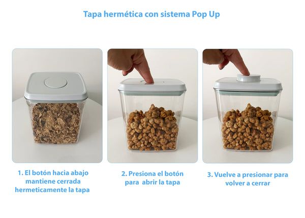 Recipientes Herméticos con Tapa Pop Up y Cucharas Medidoras.