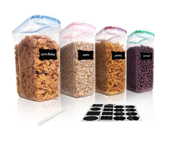 Set de 4 Contenedores Herméticos de 2L con Tapa y Etiquetas
