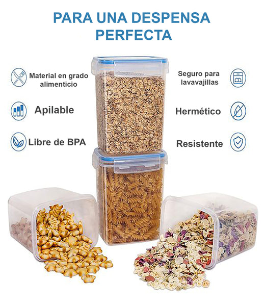 Set de 4 Contenedores Herméticos de 2L con Tapa y Etiquetas