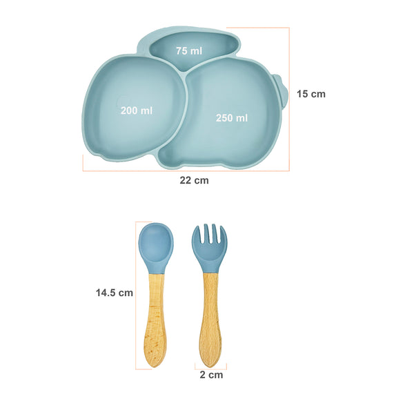 Plato Adherente con Cubiertos para Bebé Diseño Conejo